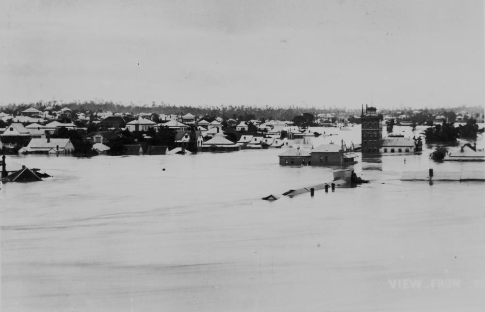 West End during the 1893 Brisbane flood.  'John Oxley Library, State Library of Queensland Image: 119203'.