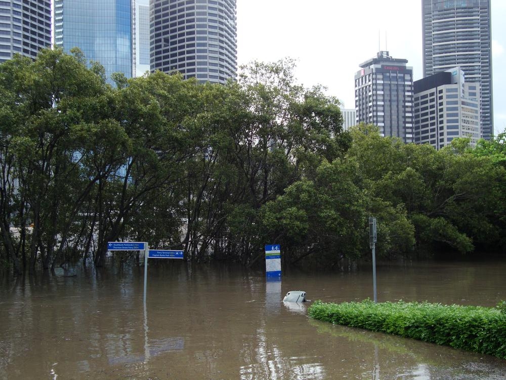 James Warner Park, Hamilton Street, Kangaroo Point, Brisbane, during the January 2011 flood, 'John Oxley Library, State Library of Queensland Image: 27858-0001-0048'.