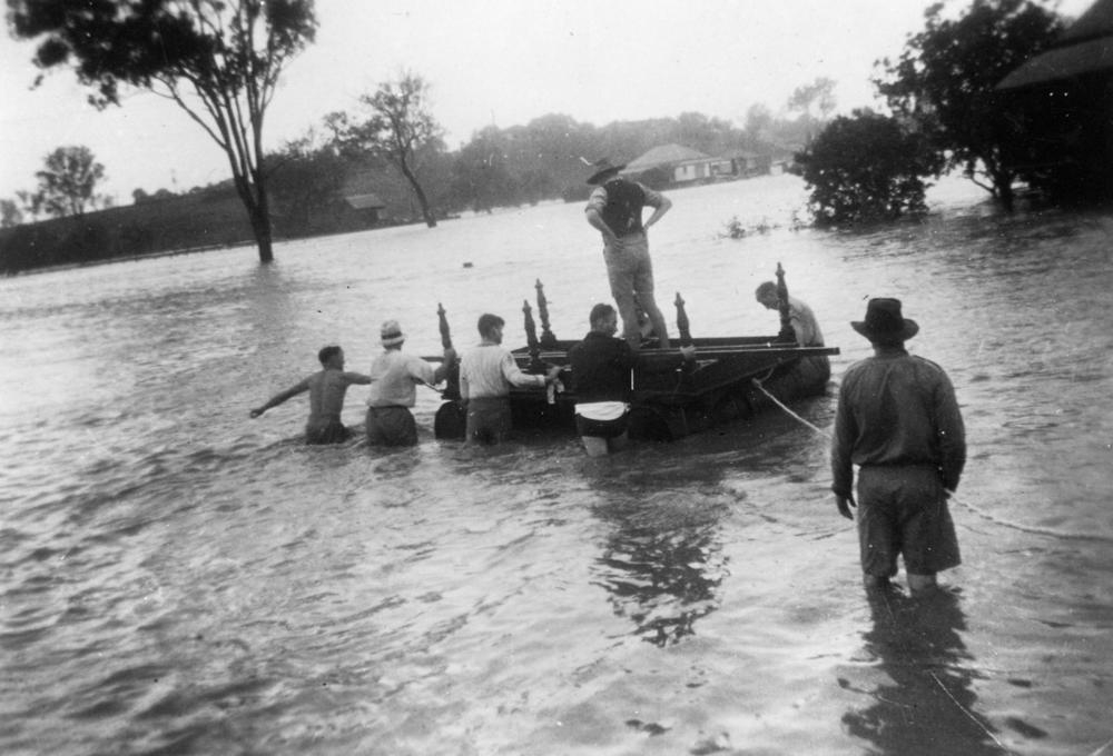 Dugandan in high flood, 1954.  'John Oxley Library, State Library of Queensland negative: ba0234'