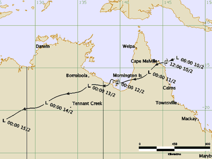 Cyclone Fritz track and intensity (BOM)