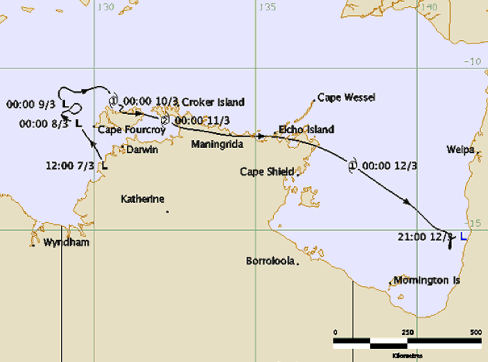 Cyclone Craig track and intensity (BOM)