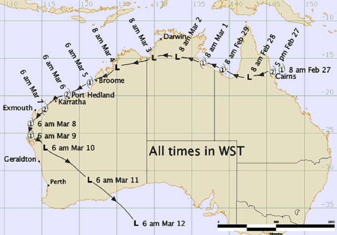Cyclone Steve track and intensity (BOM)
