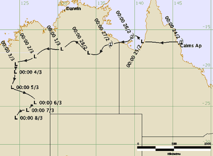 Cyclone Abigail track and intensity (BOM)