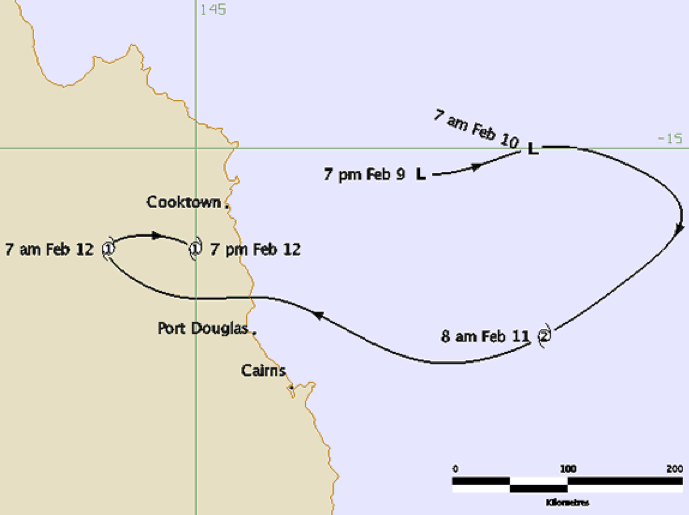 Cyclone Rona track and intensity (BOM)