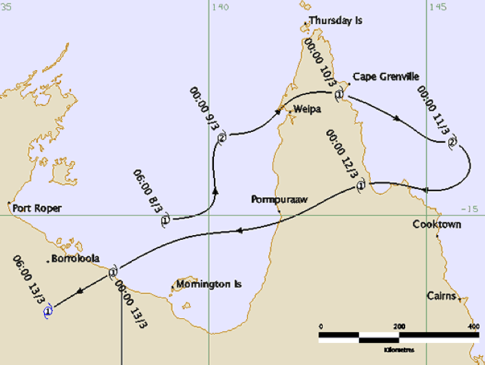 Cyclone Ethel track and intensity (BOM)