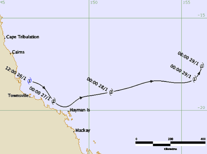 Cyclone Celeste track and intensity (BOM)