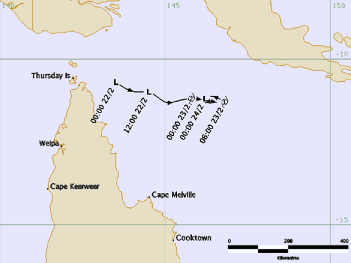 Cyclone Kate track and intensity (BOM)