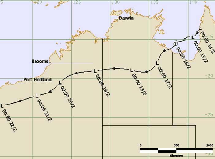 Cyclone Wylva track and intensity (BOM)