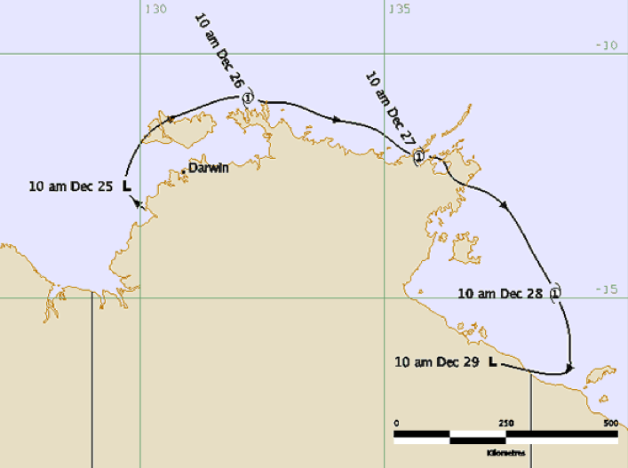 Cyclone Sid track and intensity (BOM)