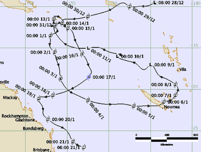 Cyclone Rewa track and intensity (BOM)