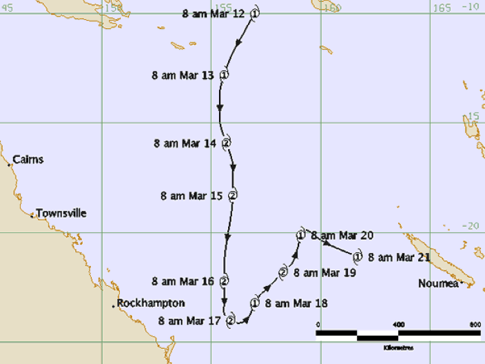 Cyclone Roger track and intensity (BOM)