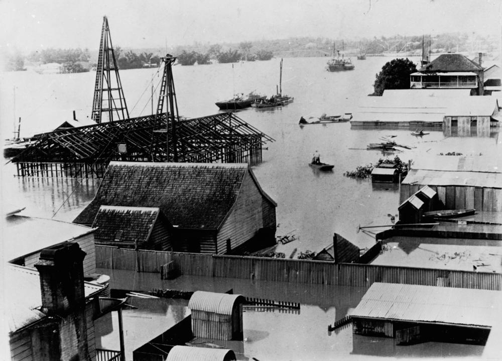 Stanley Street, South Brisbane, during the 1890 flood.   'John Oxley Library, State Library of Queensland   Image:22220'.