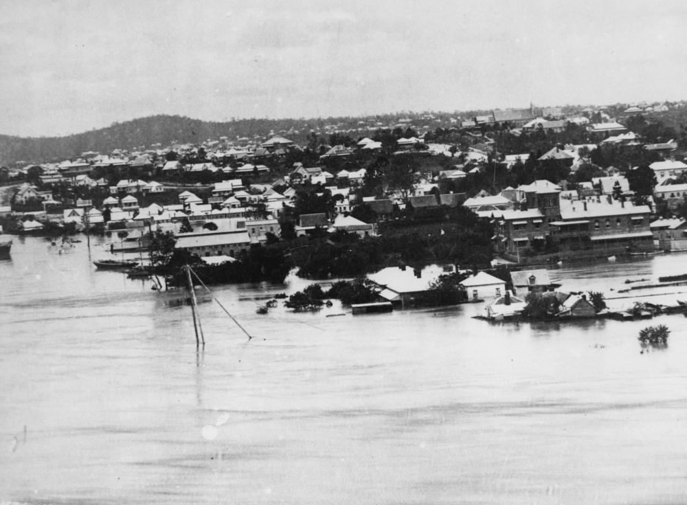 View of Kangaroo Point during the floods, Brisbane.  'John Oxley Library, State Library of Queensland   Image: 152687'.

