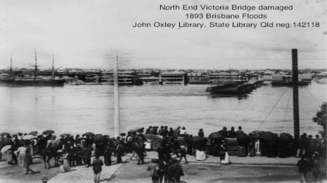 The Victoria Bridge badly damaged during 1893 floods